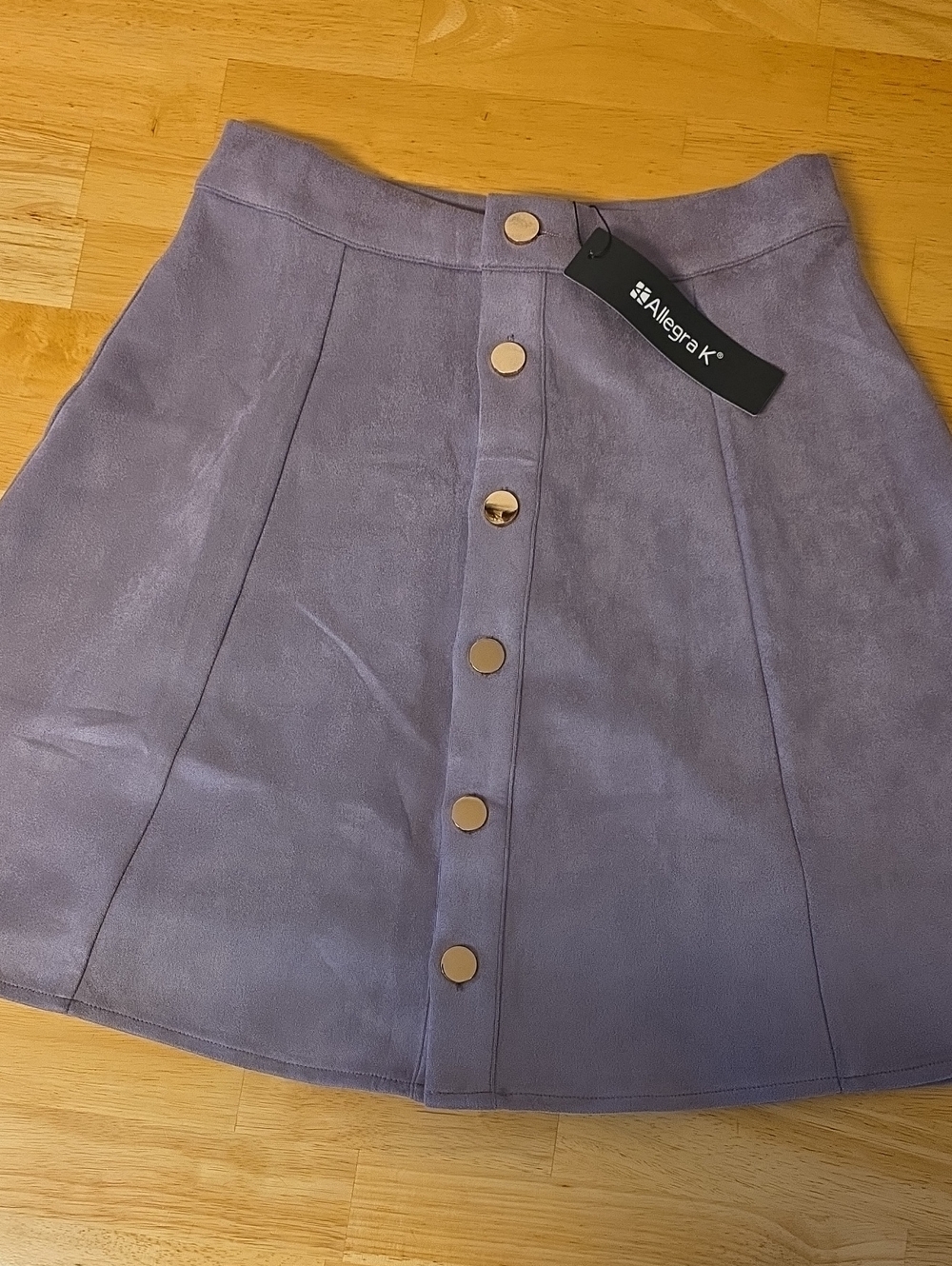 Allegra K Lavender Suede-Look Button Front Mini Skirt